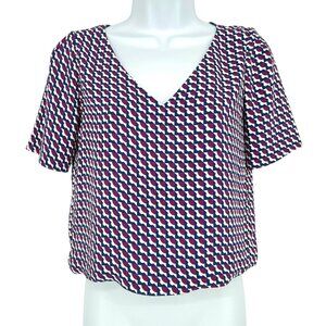 Babaton V-Neck Short Sleeve Multicolor Geometric Pattern Blouse Size XXS